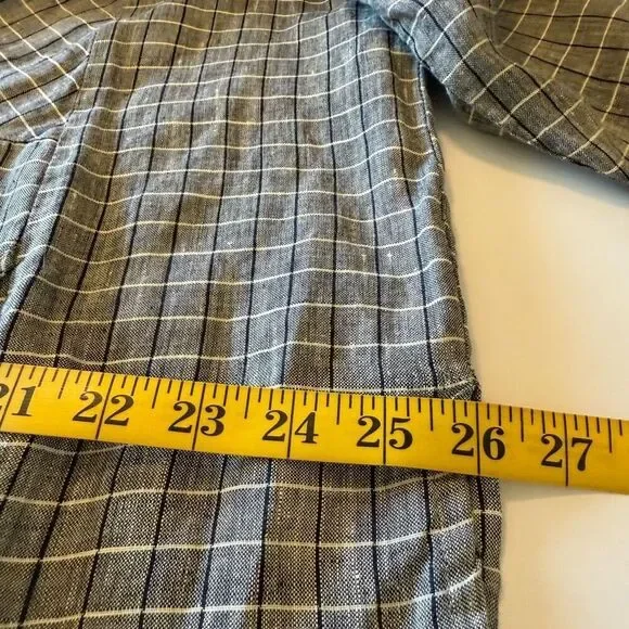 Vintage Flax by Joanne Engelhart Linen Windowpane Plaid Convertible Slv Top Sz S - Picture 11 of 13